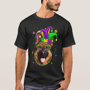 Funny Mardi Gras German Shepherd Dog Beads Mask Ma T-Shirt