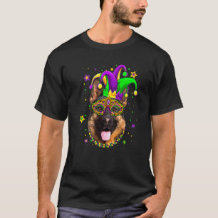 Funny Mardi Gras German Shepherd Dog Beads Mask Ma T-Shirt