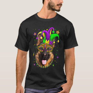 Funny Mardi Gras German Shepherd Dog Beads Mask Ma T-Shirt