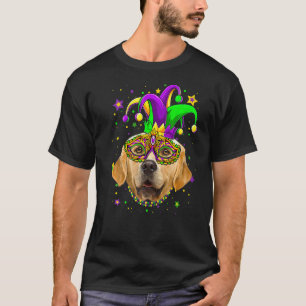 Funny Mardi Gras Golden Retriever Dog Beads Mask M T-Shirt