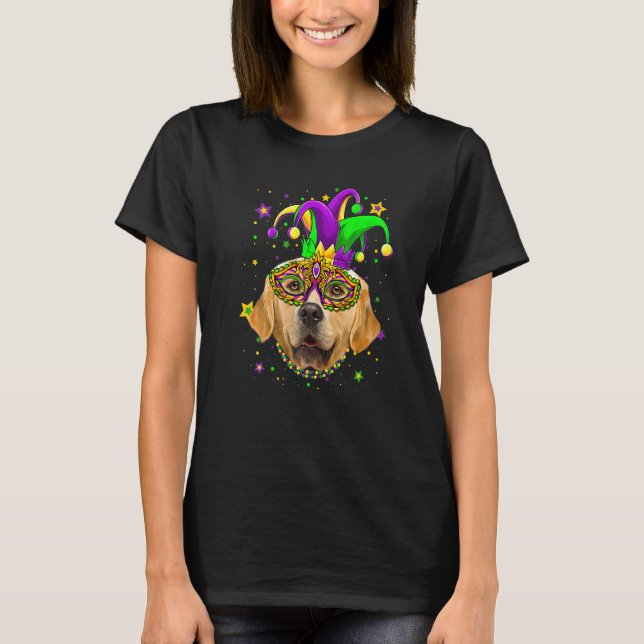 Funny Mardi Gras Golden Retriever Dog Beads Mask M T-Shirt (Front)