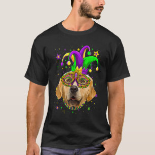 Funny Mardi Gras Golden Retriever Dog Beads Mask M T-Shirt