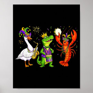 Funny Mardi Gras Goose Alligator Crawfish Carnival Poster