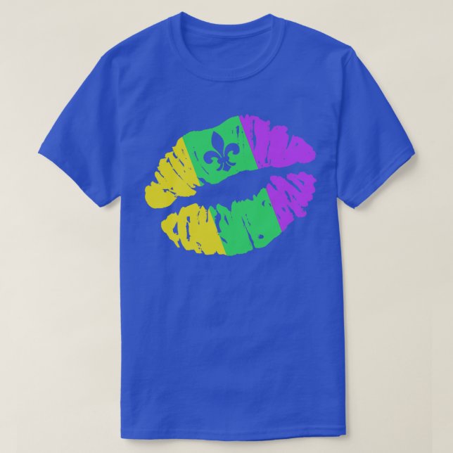 Funny Mardi Gras kiss lips with fleur de lis T-Shirt (Design Front)