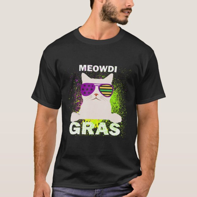 Funny Mardi Gras Kitten Cat Meowdi Gras Costume T-Shirt (Front)