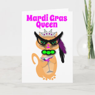 Funny Mardi Gras Kitty Cat Queen Card