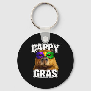 Funny mardi gras mask capybara meme key ring
