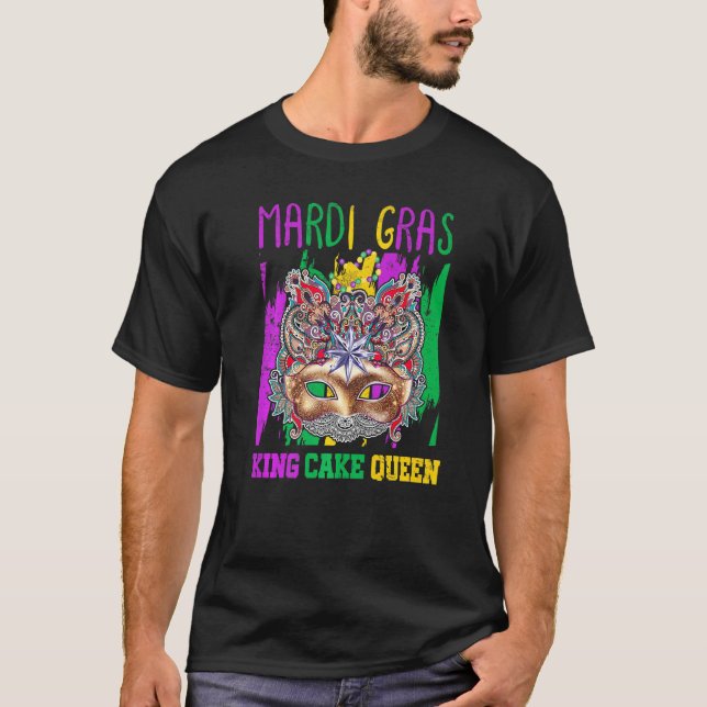 Funny Mardi Gras Mask & King Cake For Women T-Shirt (Front)