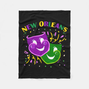 Funny Mardi Gras Mask Louisiana New Orleans Carniv Fleece Blanket