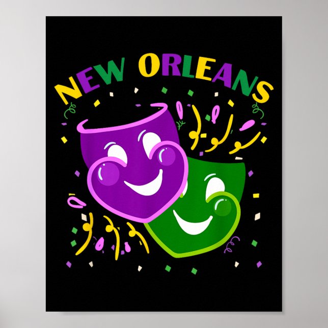 Funny Mardi Gras Mask Louisiana New Orleans Carniv Poster (Front)