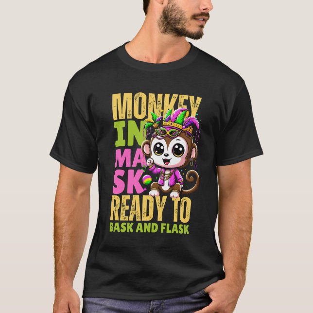 Funny mardi gras monkey in mask  T-Shirt (Front)