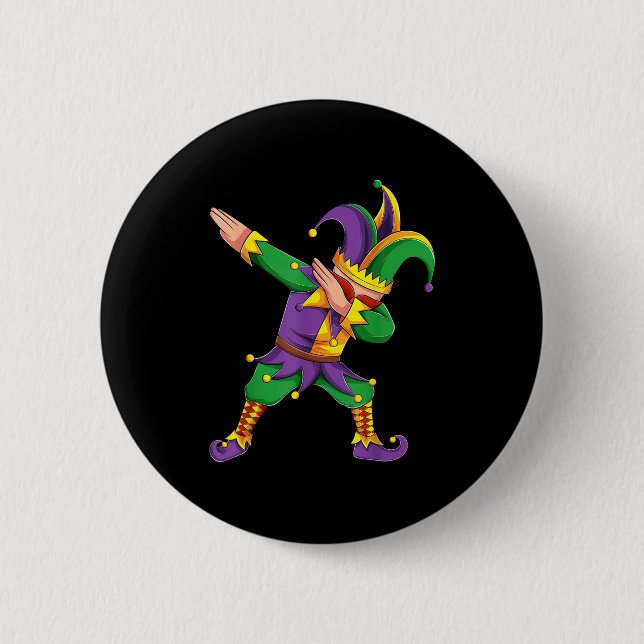 Funny Mardi Gras Outfit Dabbing Jester New Orleans 6 Cm Round Badge (Front)