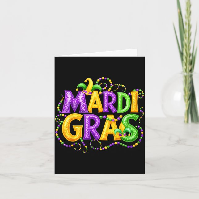 Funny Mardi Gras Parade Jester Hat Beads Men Women Card (Front)
