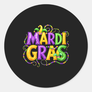 Funny Mardi Gras Parade Jester Hat Beads Men Women Classic Round Sticker