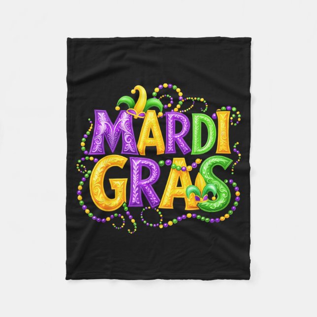 Funny Mardi Gras Parade Jester Hat Beads Men Women Fleece Blanket (Front)