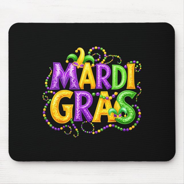 Funny Mardi Gras Parade Jester Hat Beads Men Women Mouse Mat (Front)