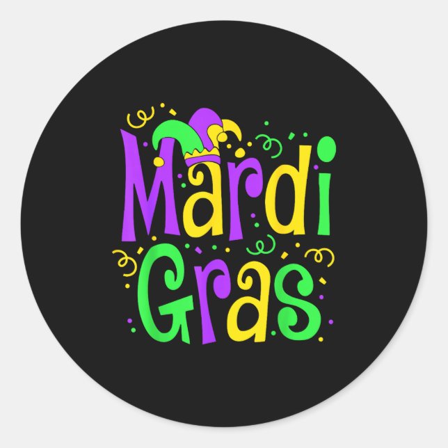 Funny Mardi Gras Parade Outfit Jester Hat Men Wome Classic Round Sticker (Front)