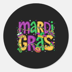 Funny Mardi Gras Parade Outfit Jester Hat Men Wome Classic Round Sticker
