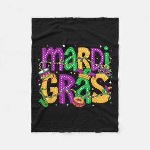 Funny Mardi Gras Parade Outfit Jester Hat Men Wome Fleece Blanket