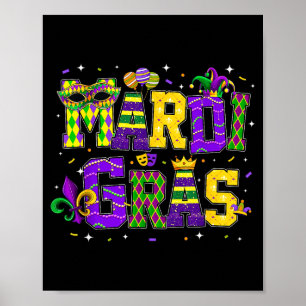 Funny Mardi Gras Parade Outfit Jester Hat Men Wome Poster