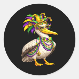 Funny Mardi Gras Pelican Classic Round Sticker