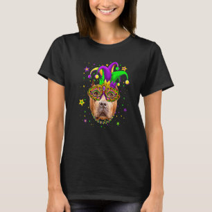 Funny Mardi Gras Pitbull Dog Beads Mask Mardi Gras T-Shirt