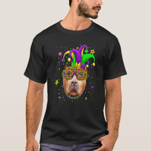 Funny Mardi Gras Pitbull Dog Beads Mask Mardi Gras T-Shirt