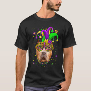 Funny Mardi Gras Pitbull Dog Beads Mask Mardi Gras T-Shirt