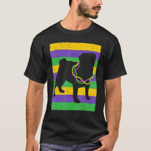 Funny Mardi Gras Pug Dog Beads And Jester Hat New T-Shirt