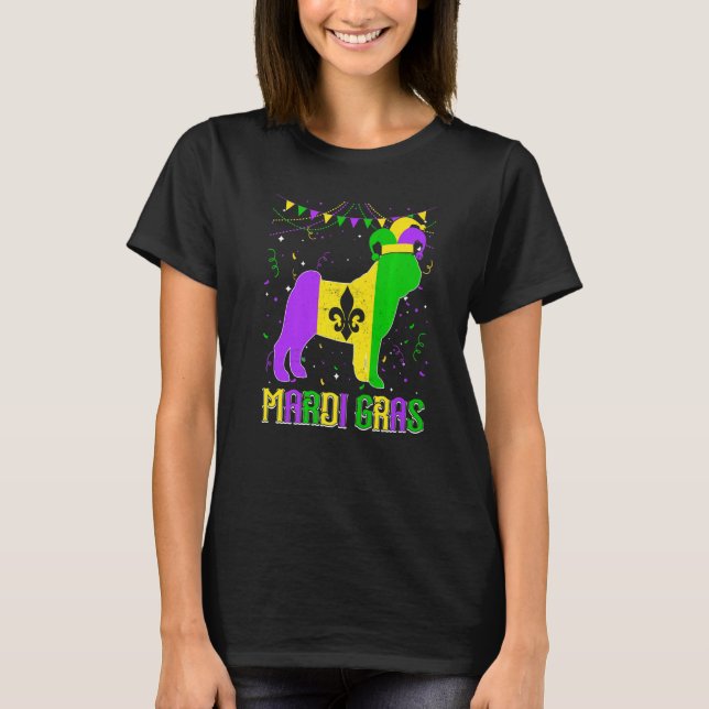 Funny Mardi Gras Pug Dog Dad Mom Mardi Gras Premiu T-Shirt (Front)