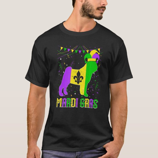 Funny Mardi Gras Pug Dog Dad Mom Mardi Gras Premiu T-Shirt (Front)