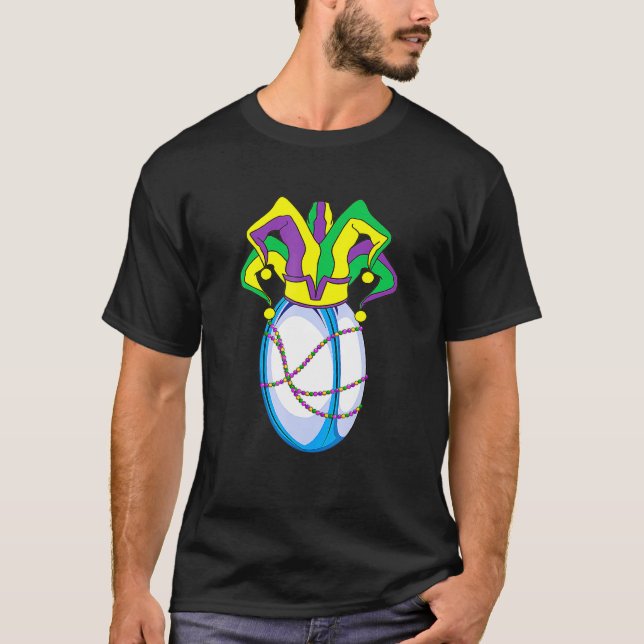 Funny Mardi Gras Rugby Jester Hat Funny Festival P T-Shirt (Front)