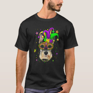 Funny Mardi Gras Schnauzer Dog Beads Mask Mardi Gr T-Shirt