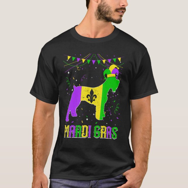 Funny Mardi Gras Schnauzer Dog Dad Mom Mardi Gras T-Shirt (Front)
