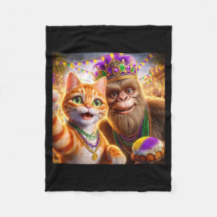 Funny Mardi Gras Selfie Cat Bigfoot Quote _1  Fleece Blanket