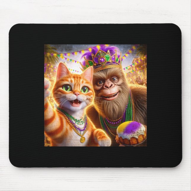 Funny Mardi Gras Selfie Cat Bigfoot Quote _1  Mouse Mat (Front)