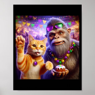 Funny Mardi Gras Selfie Cat Bigfoot Quote _3  Poster