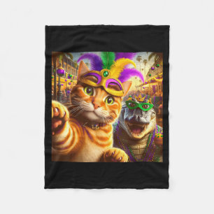 Funny Mardi Gras Selfie Cat Gator Crocodile Quote  Fleece Blanket