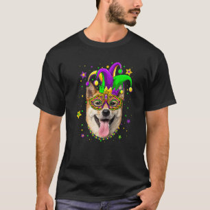 Funny Mardi Gras Shiba Inu Dog Beads Mask Mardi Gr T-Shirt