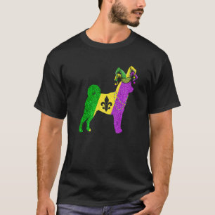 Funny Mardi Gras Shiba Inu Dog Mardi Gras Hat Bead T-Shirt