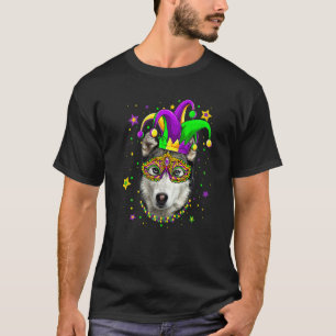 Funny Mardi Gras Siberian Husky Dog Beads Mask Mar T-Shirt