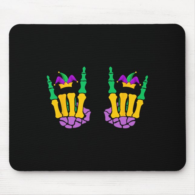 Funny Mardi Gras Skeleton Hands Rock On Devil Horn Mouse Mat (Front)