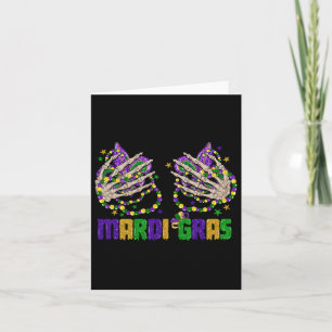 Funny Mardi Gras Skeleton Hands With Beads And Fle Card