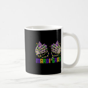 Funny Mardi Gras Skeleton Hands With Beads And Fle Coffee Mug