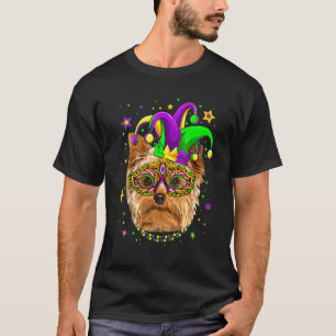 Funny Mardi Gras Yorkshire Terrier Dog Beads Mask  T-Shirt