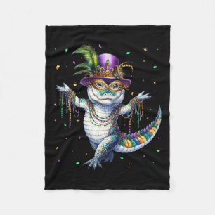 Funny Mardigator Mardi Gras Alligator Dancing Carn Fleece Blanket