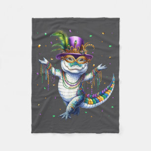 Funny Mardigator Mardi Gras Alligator Dancing Carn Fleece Blanket