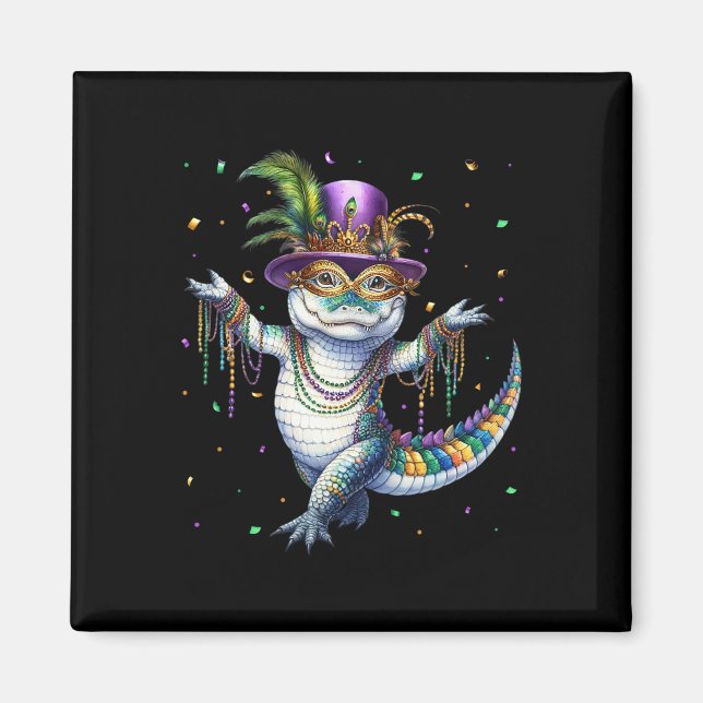 Funny Mardigator Mardi Gras Alligator Dancing Carn Magnet (Front)