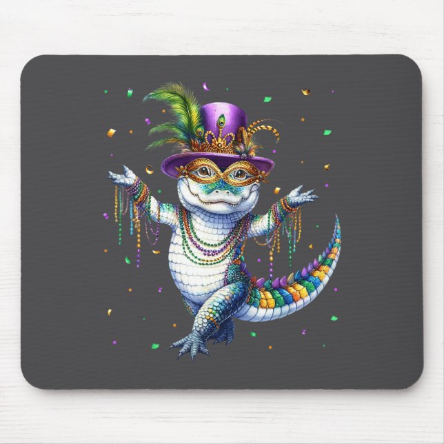 Funny Mardigator Mardi Gras Alligator Dancing Carn Mouse Mat (Front)