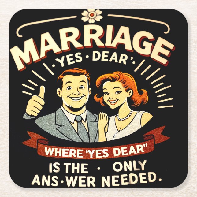 Funny Marriage, Anniversary Gift Square Paper Coaster (Front)